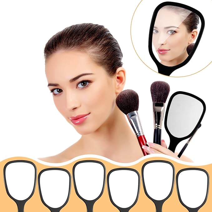 60 Pcs 7.08 x 3.14 Inch Hand Handheld Mirror with Handle Plastic Compact Travel Makeup Cosmetic Mirror Small Personal Portable Hand Held Mirror for Home Vanity Camping (Black)