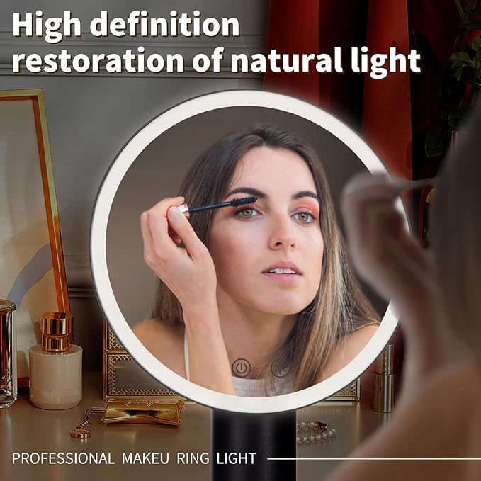 8.9" Vanity Mirror with Lights,Makeup Mirror with 3 LED Colors,5X Magnifying Mirror,Rechargeable & Brightness Adjustable,Touch Screen,Portable LED Mirror Gifts for Girls