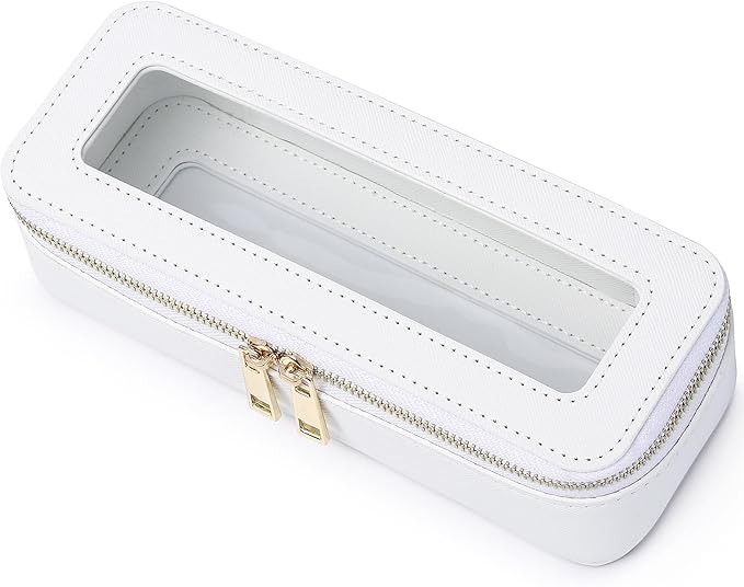 Makeup Brush Case Clear Travel Cosmetic & Toiletry Bag Small Makeup Bag with Zipper Purse Organizer Car Essential Bag for Women (White, SLIM)