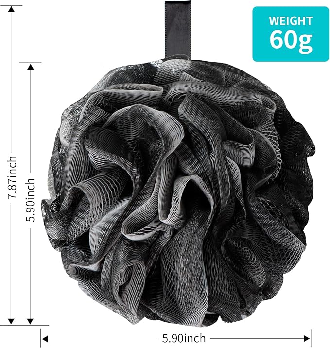 Bath Loofah Shower Sponge Body Back Scrubber Soft Mesh Shower Puffs Exfoliating Loofa for Women & Men Bath Accessories Cleaning Tool (Pack of 4 60G Loofah, Dark Elf)