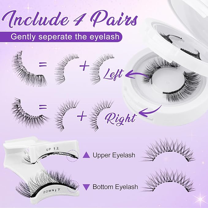 4-Pairs Reusable Magnetic Eyelashes with Applicator: Natural Look, Reusable, No Glue or Liner Needed, Wendy, K8+604-1