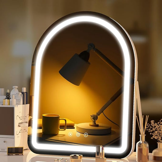 Makeup Mirror with Lights, 14" x 18" Vanity Mirror, 3 Color Modes, Dimmable Light, 360 Rotation