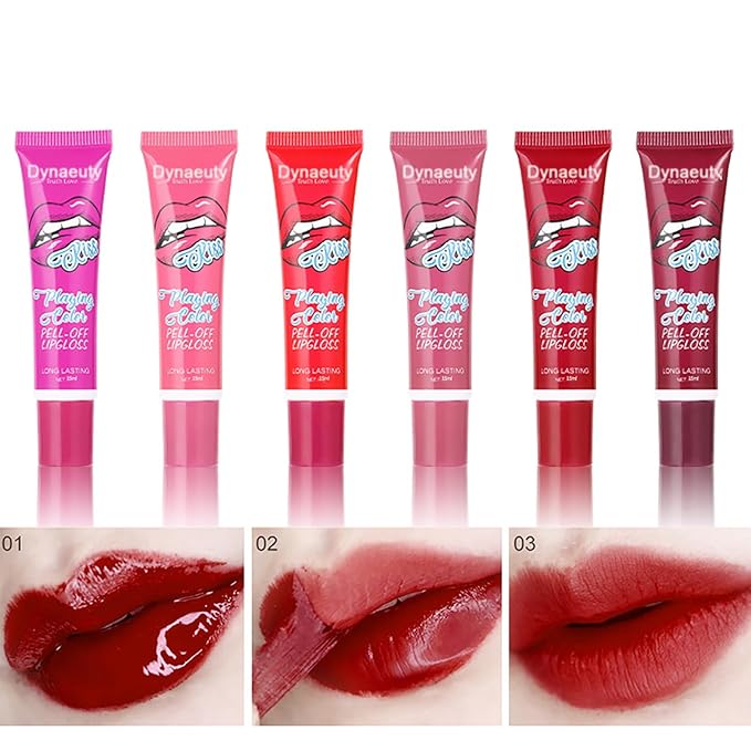 6 Pcs Peel Off Lip Stain Lip Tint Set Lip Glosses Long Lasting Waterproof Non Stick Cup Non Fade Liquid Lipstick Set, Magic Color Lip Oil Set for Women #C
