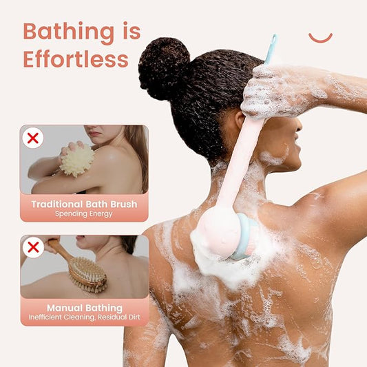 Electric Back Scrubber for Shower Body Brush, Automatic Body Scrubber for Cleansing, Massaging and Exfoliating, Rechargeable Bath Brush with 2 Heads, 3 Speeds & Waterproof, Berry Pink