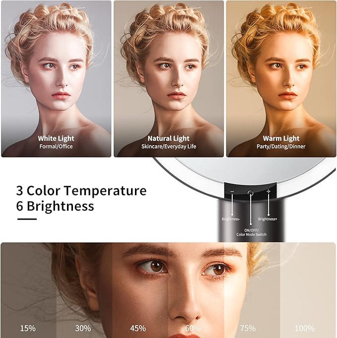 AMIRO 9" Lighted Makeup Mirror with Smart Sensor & Touch-Control, 3 Colors & 6 Brightness, Rechargeable & Cordless, Memory Function, Free Rotation-Black