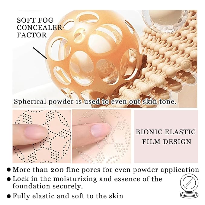 3PCS Mushroom Head Air Cushion CC Cream Foundation,Moisturizing BB Cream Foundation Makeup,Waterproof Full Coverage Foundation,Moisture Cushion CC Cream Concealer with 3 Makeup Sponges(Natural)