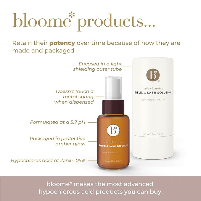 Bloome* Hypoallergenic Eyelid & Lash Cleanser Spray - Gentle Formula with .02% Hypochlorous Acid for Eye Comfort, Suitable for Eyelid Hygiene, Safe for Lash Extensions, 50 ml (1.7 fl oz)
