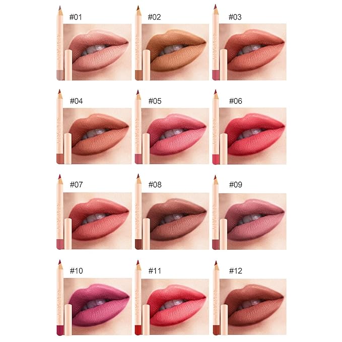12 Colors Matte Lipstick Long-lasting Lip Liner Pen Set Waterproof Non-stick Lip Liner Pencil 1.2g*12 Easy to Apply