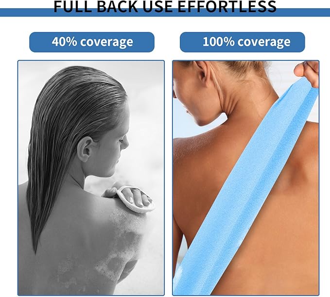 2 Pack Exfoliating Back Scrubber with Handles,Nylon Back Exfoliator Extended Length Back Washers Stretchable for Body Cleans Skin Massages for Women Men(Blue)