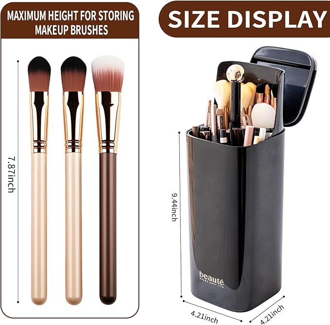 Makeup Brush Holder with Lid Cosmetic Tools Organizer（Black）