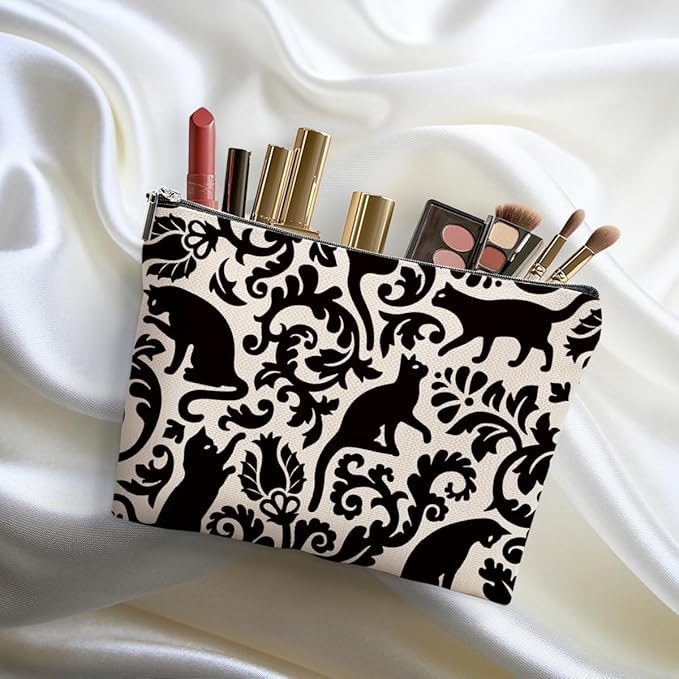 Botanical Cat Makeup Bag Cat Gifts Cosmetic Bag Cat Lover Gifts for Women Girls Friends Niece Cat Themed Gifts Cat Stuff Travel Organizer Zipper Pouch Graduation Birthday Friendship Gifts