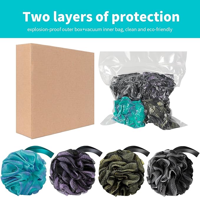 Bath Loofah Shower Sponge Body Back Scrubber Soft Mesh Shower Puffs Exfoliating Loofa for Women & Men Bath Accessories Cleaning Tool (Pack of 4 60G Loofah, Dark Elf)