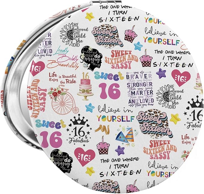 MAOFAED 16th Birthday Gift Sweet 16 Birthday Gift Sweet Sixteen and Sassy Makeup Mirror Fabulous 16 Gift (16birthday Mirror)