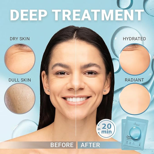 24 Pack of Hyaluronic Acid Face Mask with Peptides Complex - Deep Hydrating & Brightening Facial Sheet Mask - Moisturizing Face Masks Skincare Facial Sheets for All Skin Types