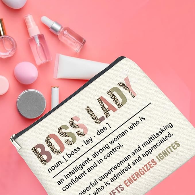 Makeup Bag - Boss Lady Appreciation Gift, Retirement Going Away Gift for Boss Lady - Cosmetic Bag Zipper Makeup Pouch