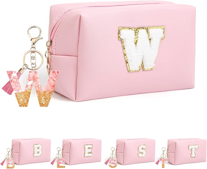 Birthday Gifts for Women Her,Travel Cute Makeup Bag,Large Capacity Cosmetic Bags for Women Makeup Pouch PU Leather Waterproof Cosmetic Bag (W, Pink)