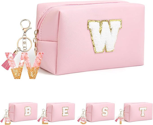 Birthday Gifts for Women Her,Travel Cute Makeup Bag,Large Capacity Cosmetic Bags for Women Makeup Pouch PU Leather Waterproof Cosmetic Bag (W, Pink)