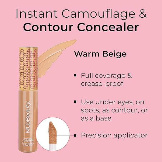 MCoBeauty Instant Concealer Camouflage & Contour, Warm Beige, Perfecting Contour with Flawless Coverage, Vegan, Cruelty Free Cosmetics