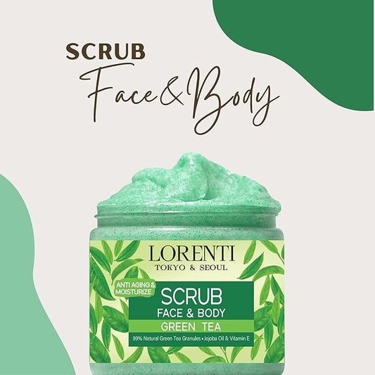 Granulated Natural Green Tea Scrub for Face and Body | Cleanses and Anti-aging Skin Peeling | Exfoliating with Jojoba Oil and Vitamin E (Green Tea)