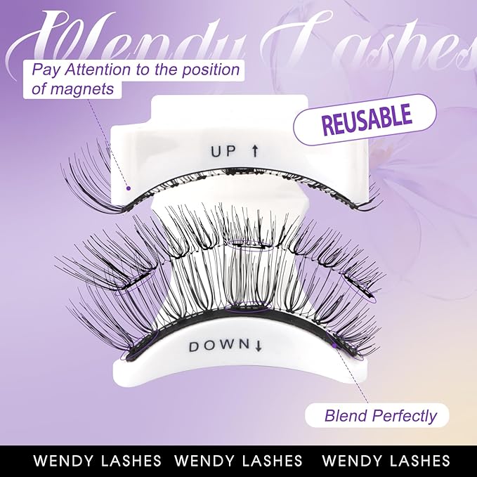 2-Pairs Reusable Magnetic Eyelashes with Applicator: Natural Look, Reusable, No Glue or Liner Needed, Wendy, K8+604-1
