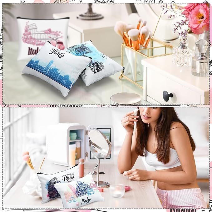 9 Pcs Italy Cosmetic Bag New York Souvenir Zipper Pouch Los Angeles Souvenir Gifts Italy Paris Broadway Alaska Makeup Purse for Girls Women Traveler Birthday Christmas Party Favors