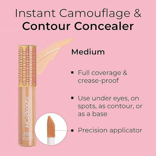 MCoBeauty Instant Concealer Camouflage & Contour, Medium, Perfecting Contour with Flawless Coverage, Vegan, Cruelty Free Cosmetics
