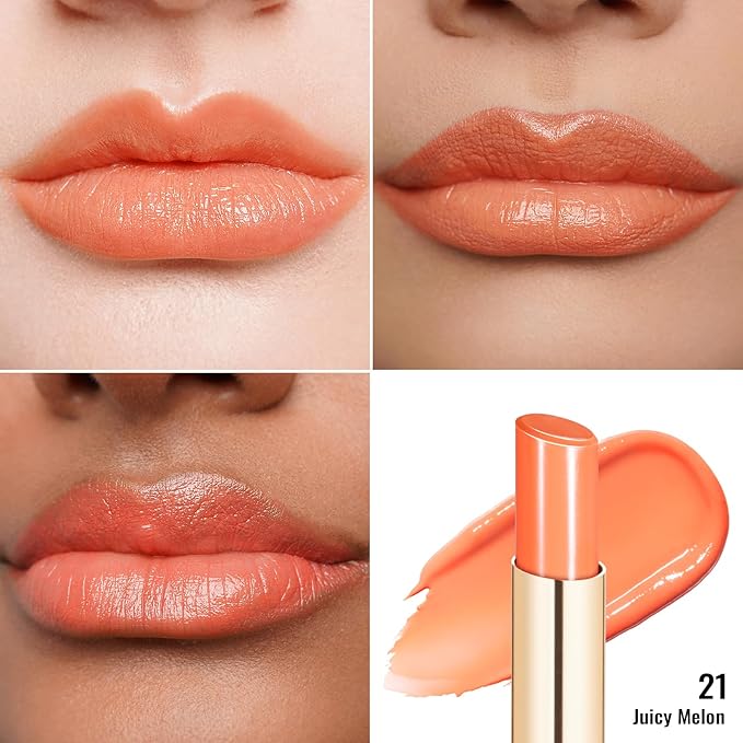 Oulac Shine Orange Lipstick for Women, 2 in 1 Glossy Coral Orange Tinted Lip Balm, Hydrating Lipstick for Dry Lips, Moisture Shine Juicy Finish Vegan 2.2g/0.07oz (21)