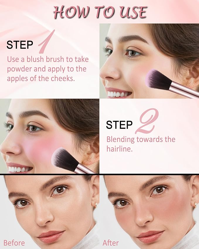 Blush Powder for Cheeks,Gradual Shimmer Pink Blusher Palette with Brush,Lightweight Buildable Color Blush Hightlighter Powder,Longlasting Waterproof Facial Makeup,Mother's Day Gift for Women Girl-02#