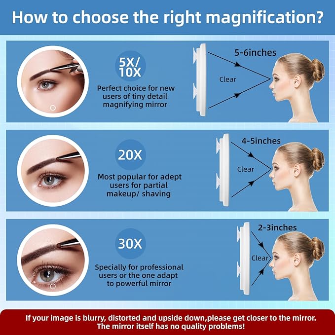 10X Magnifying Mirror with Lights, 10X Magnified Mirror with 3 Color Lights Adjustable Brightness, Rechargeable 6inch Travel Magnification with 3 Suction Cups - Includes Tweezers & Scissors