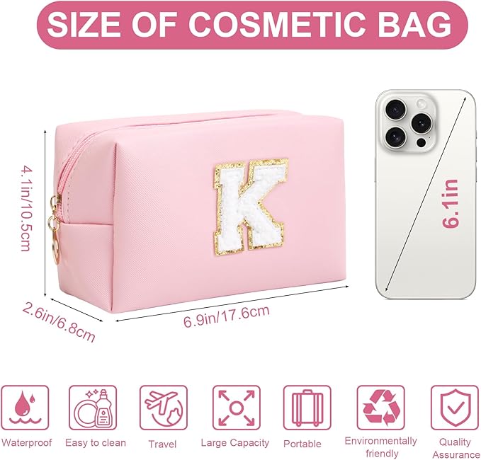 Birthday Gifts for Women Her,Travel Cute Makeup Bag,Large Capacity Cosmetic Bags for Women Makeup Pouch PU Leather Waterproof Cosmetic Bag (K, Pink)