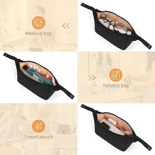 Makeup Bag Travel Cosmetic Bag for Women Girls, Zipper Make Up Pouch, Water-resistant Toiletry Bag, Portable Small Makeup Bag, Cosmetic Travel Tool Pouch, Black