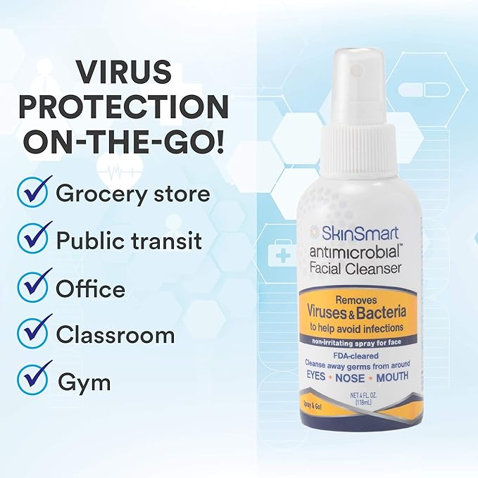 SkinSmart Antimicrobial Facial Cleanser Spray to Remove Viruses and Bacteria Around Eyes, Nose and Mouth, Fight Maskne, 2 oz Spray (3 Pack) Non-Irritating Hypochlorous Acid