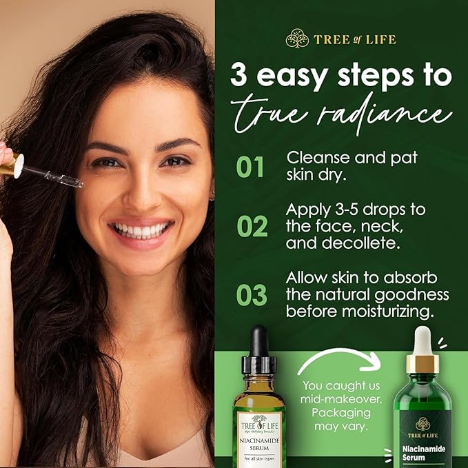 Tree of Life Beauty Niacinamide Vitamin B3 Serum, Hydrating Face Oil for Dark and Age Spots, Tightens Pores, Facial Serums for Sensitive Skin with Hyaluronic Acid and Vitamin E, 2 Fl Oz (Pack of 2)