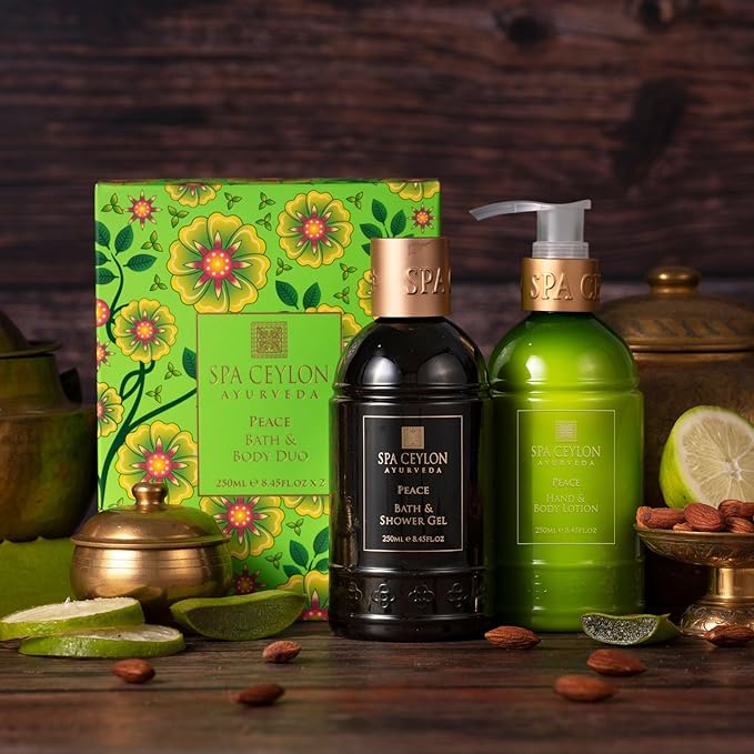 SPA CEYLON Peace Bath & Body Duo Set, Luxury Lavender & Lemongrass Body Wash & Lotion Set, Organic & Natural 250ml x 2