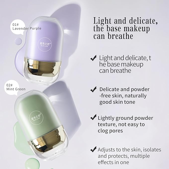 BLUE LOVE 2 in 1 Color Changing Face Primer Liquid Foundation, Makeup Primer for Face Before Makeup, Oil Control Moisturizing Color Corrector Base Primer Makeup, Smooth Skin for Flawless (Mint Green)