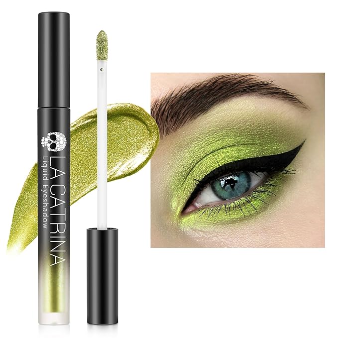 Green Liquid Eyeshadow Shimmer Bright Grinch Metallic Glitter Eye Shadow, Sparkly High-Pigmented Quick-Drying Waterproof & Long Lasting Highlighter Liquid Eyeliner for Women & Girl Sensitive Makeup#09