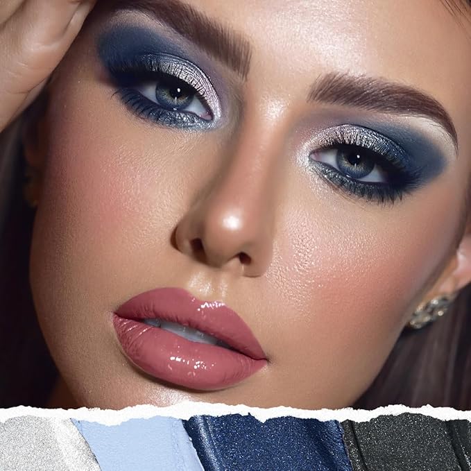 5PCS Eyeshadow Stick Set Metallic Shimmer Matte Cream Eye Shadow Eyeliner Brightener Pencil Crayon - Denim Blue