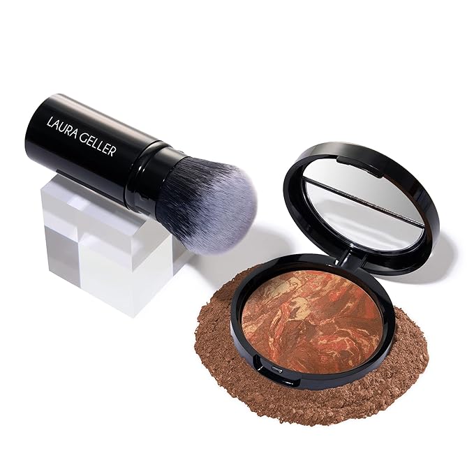 LAURA GELLER NEW YORK Get Glowing Kit (2pc): Baked Balance-n-Glow Illuminating Powder Foundation, Toffee + Airbrush Kabuki Makeup Brush
