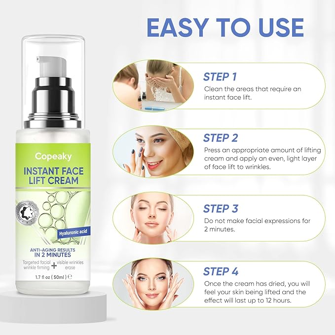 TANGDIAABBCC Instant Face Lift Cream, Temporary Skin Tightening Cream with Hyaluronic Acid, Smoothing Wrinkles, Fine Lines & Puffiness in 2 Minutes