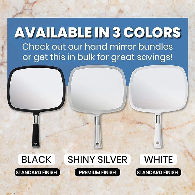 MIRRORVANA® Large Hand Held Mirror with Comfy Handle for Women and Men - Personal Barber Haircut Mirror to See Back of Head - Espejo de Mano - 9" x 13" (White)