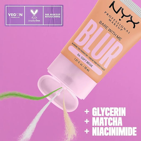 NYX PROFESSIONAL MAKEUP Bare With Me Blur Skin Tint Foundation Make Up with Matcha, Glycerin & Niacinamide - Soft Beige