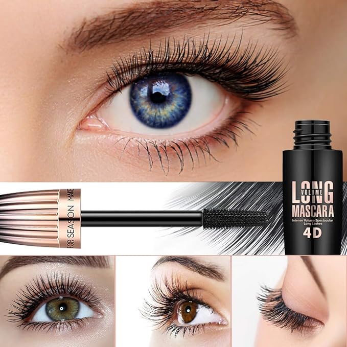 4D Fiber Eyelash Mascara, Natural Waterproof Lasting Lash Mascara Black Volume, Lengthening Thickening Softer Fuller Lashes Amplify Eyelash Primer Brush (Black)