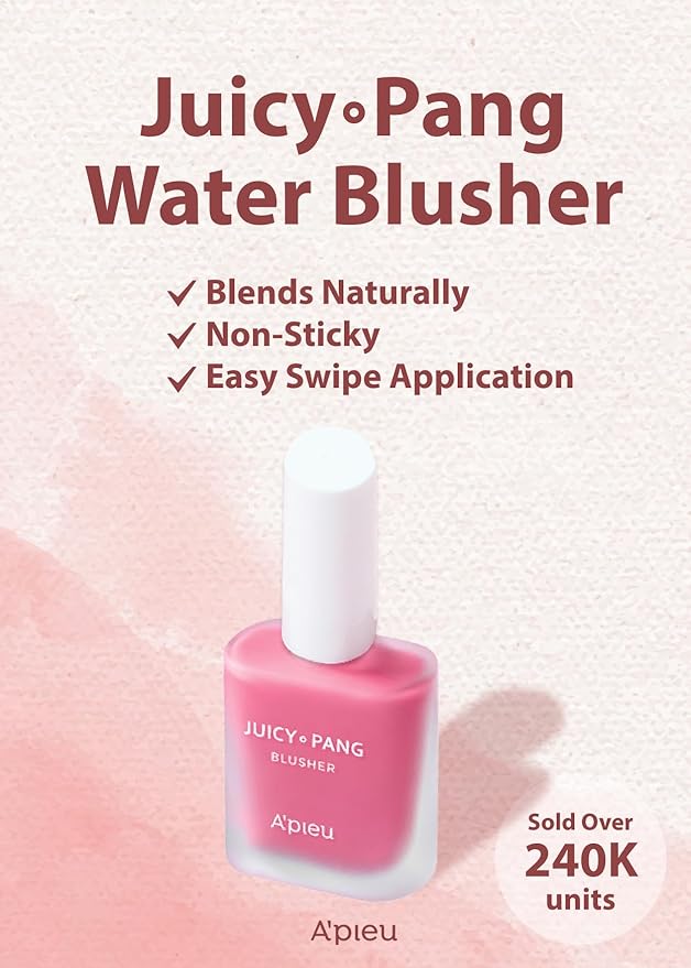 A'PIEU Juicy-Pang Water Blusher [PK02] (0.31 fl oz) - Dewy-Liquid Cheek Color with Fruity Tint and Soft Blendable Texture. Fruit Extract Blend, Rose Flower Water.