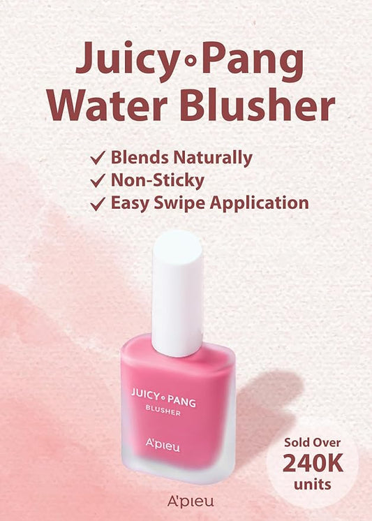 A'PIEU Juicy-Pang Water Blusher [PK02] (0.31 fl oz) - Dewy-Liquid Cheek Color with Fruity Tint and Soft Blendable Texture. Fruit Extract Blend, Rose Flower Water.