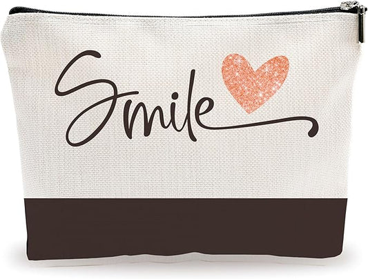 Minimalism Makeup Bag - Smile - Heart Print Cosmetic Bag, Toiletry Bag, Gift For Girls, Besties, Personal Care & Accessories - A28
