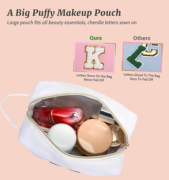 Aveniee Graduation Gifts for Her,Personalized Travel Makeup Bag With Handle,Inspirational Gifts for Women,Makeup Brush Bag,Birthday Gifts for Teen Girls Sister Wife-White D