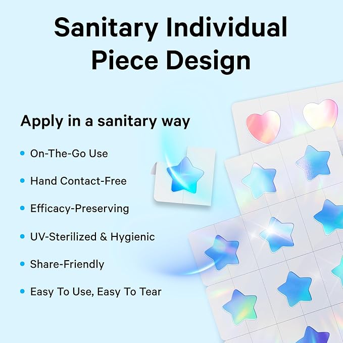 Sosky Hologram Pimple Patches for Face, Hydrocolloid Acne Patches with Salicylic Acid, Cute Star Zit Stickers,Colorful Blemish Covers,48 Count Blue Star Butterfly