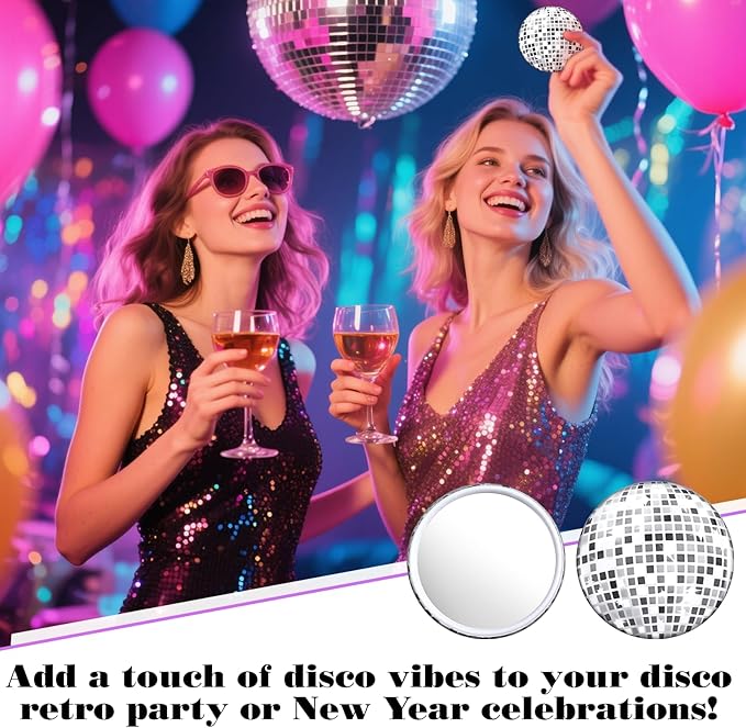 24 Pcs Disco Ball Compact Mirror Bulk 2.7 Inch Vintage Round Pocket Mirrors for Purse Makeup Mini Mirror for Women Disco Party Supply Travel Daily (Silver)