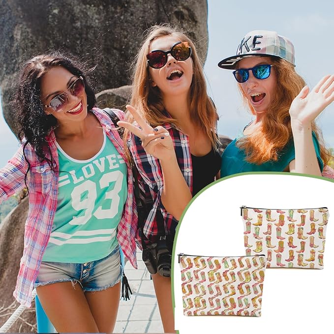 2pcs Western Makeup Bag, Western Gifts for Women Cosmetic Bag Cowgirl Gifts for Women Female Girls Sister BFF, Cowboy Boots Gift Christmas Birthday Gift, Cowgirl Stuff