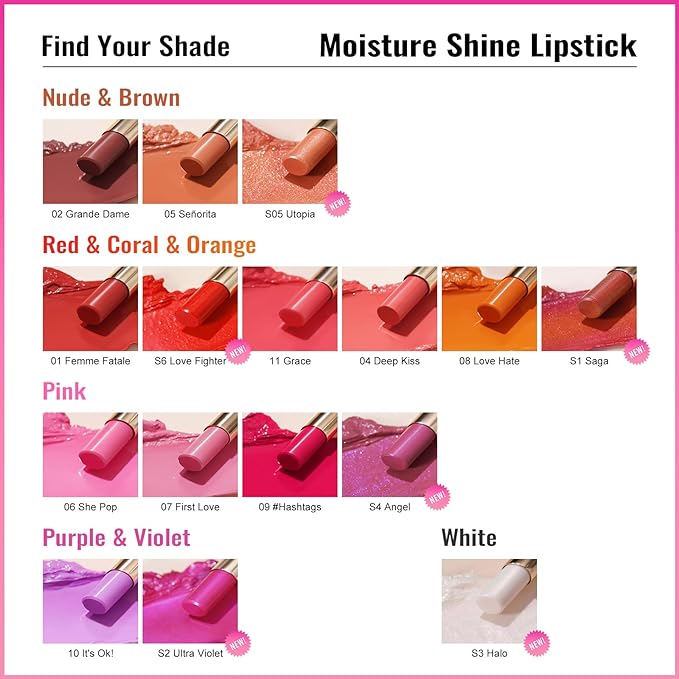 Oulac Moisture Shine Lipsticks Set - Red Orange Purple 3Pcs | Ultra Hydrating Juicy & Glossy, Soild Lip Gloss, Lightweight Smooth, Natural Look Best for Dry, Cracked and Chapped Lips, Vegan (05+06+07)